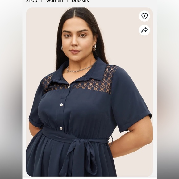 BloomChic Size XL Plain Lace Patchwork Belted Cuffed Sleeve Dress us 14 - Picture 4 of 6